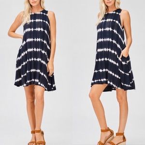 Black Striped Tie Dye Dress with Pockets